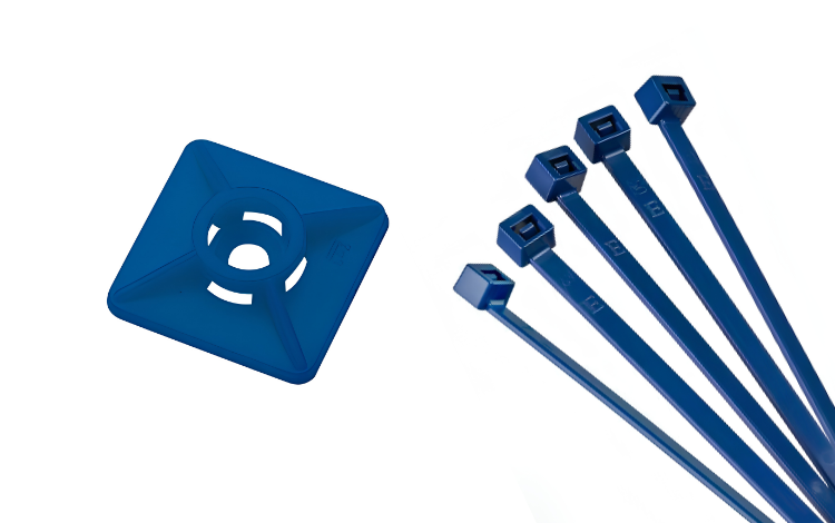 A dark blue Elematic 4-way adhesive plate, detectable on white background