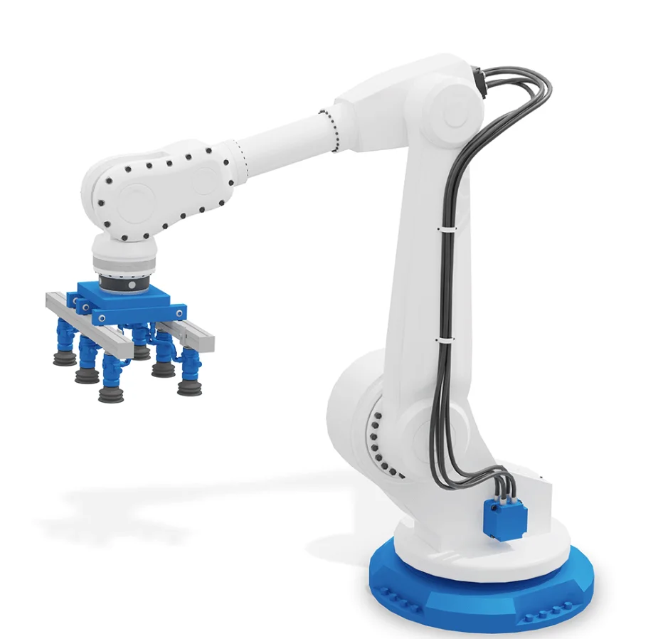 An image of an industrial robotic arm in action.