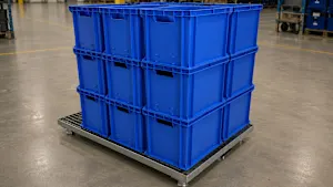 Large blue SmartBins ins Size XXL standing in a warehouse environment.
