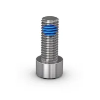 Metric cap screw with a blue TufLok® patch on white background