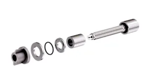 An assembly made up of different component parts on white background