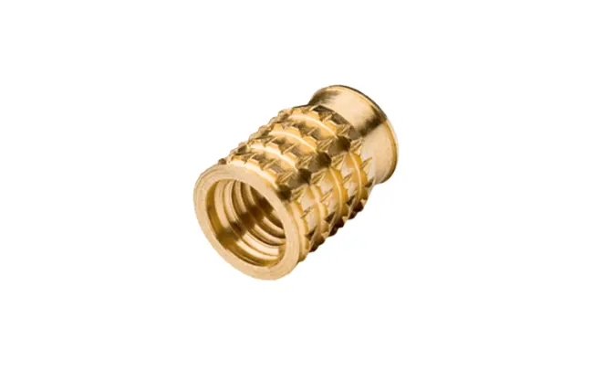 A Tappex Multisert brass threaded insert for press-in installation into thermoplastics