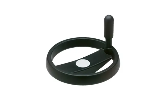 A black Elesa hand wheel on white background