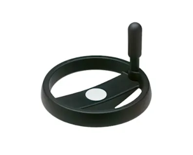 A black Elesa hand wheel on white background