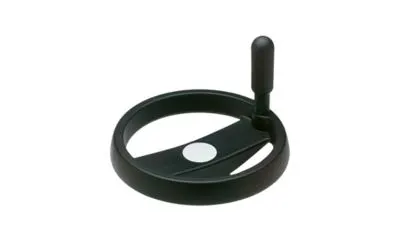 A black Elesa hand wheel on white background