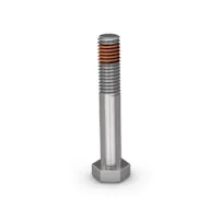 A hex-cap metric stainless steel screw with an orange Nytemp® All-Round coating on white background