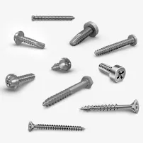Different types of direct assembly screws on a white background.