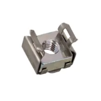 A metal FASTEKS KLIPKO earthing cage nut on white background