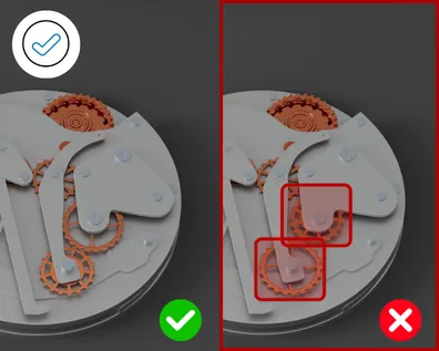 Comparison showing correct and incorrect assembly, demonstrating an OK-NOK check with Bossard SmartCamera.