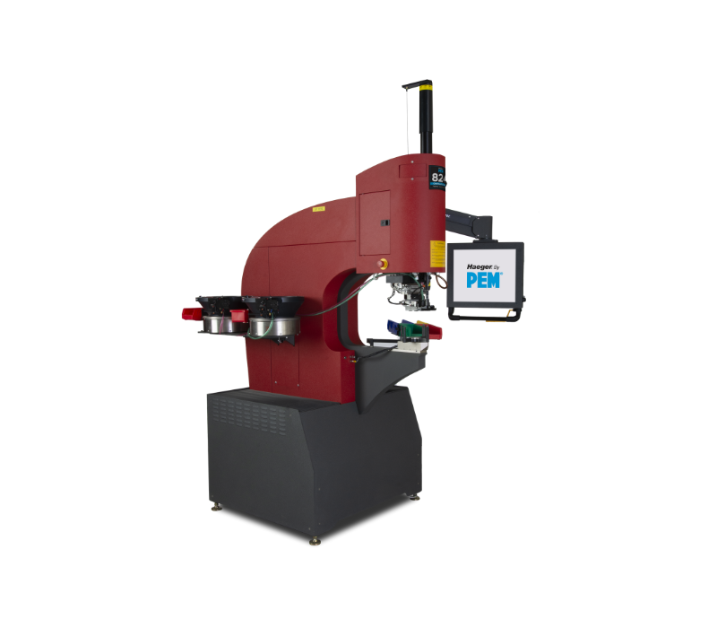 Haeger 824 OneTouch5e Lite 插入机，具有更快的工具更换和第二自动送料系统，用于安装压铆紧固件。