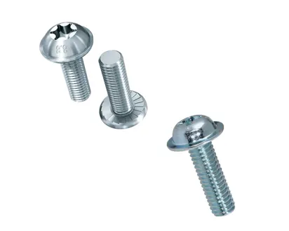 Three silver ecosyn screws on white background, shown from different perspectives