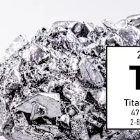 Elemental titanium with data from the periodic table.