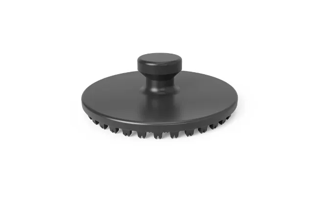 A black MM-Welding LiteWWeight® Lotus Abalone fastener for installing the clip component of floor mat fasteners in cars