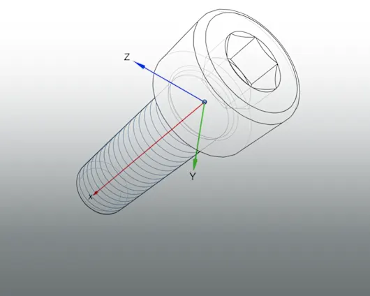 CAD illustration of a hex socket head cap screw