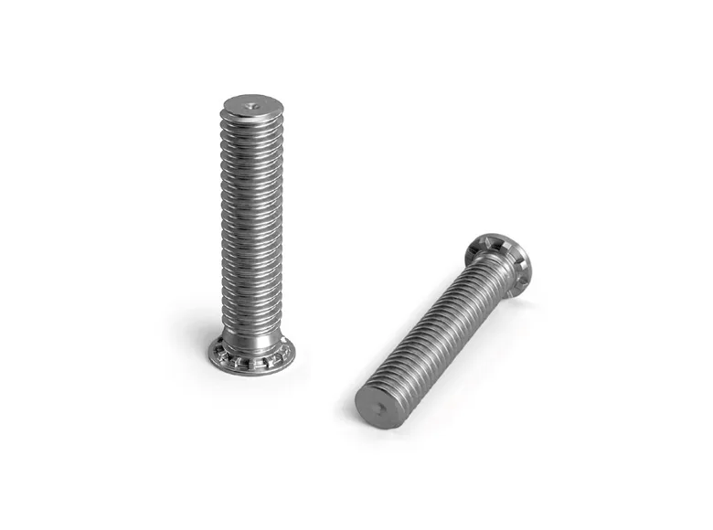 Two PEM self-clinching threaded studs on white background