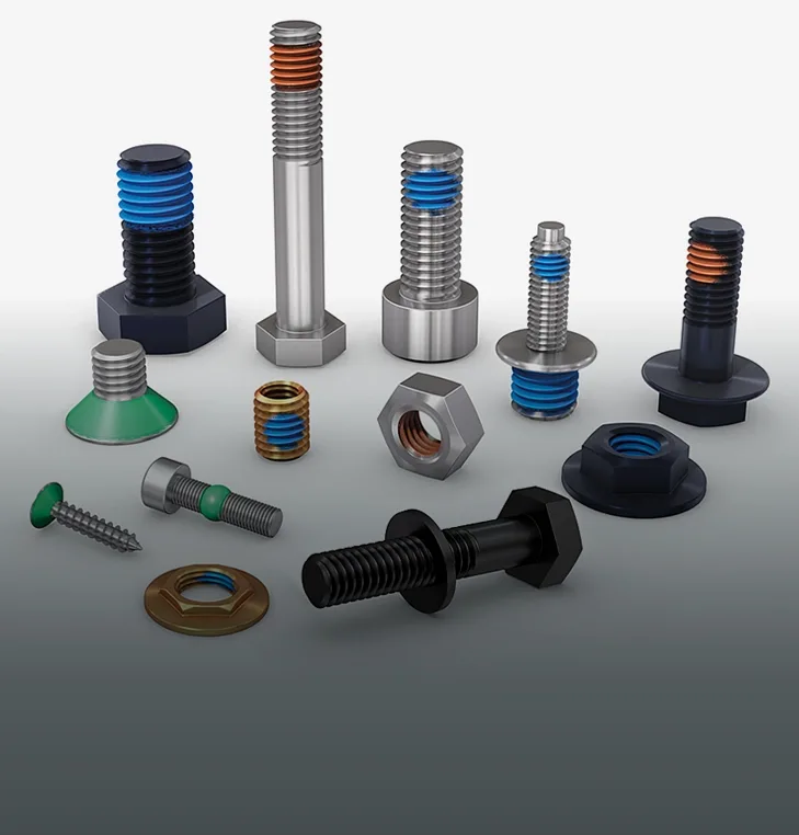 不同紧固件元素的概述,包含功能性涂层:补丁、螺头密封等。