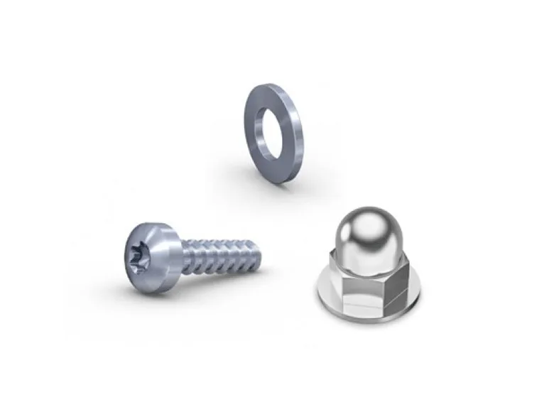 3 various stainless-steel fasteners on a white background.