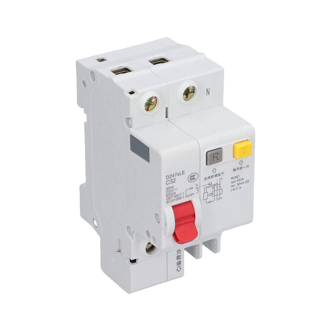 Close-up of a current circuit breaker on white background