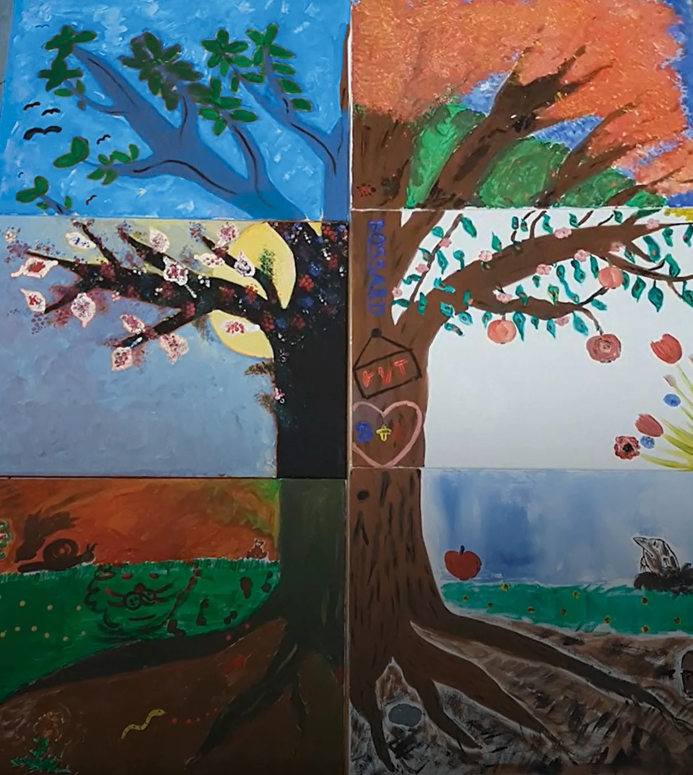 An image composed of 6 smaller images forming a tree pattern in various colors.