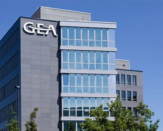 A Gea company office building with blue sky in the background