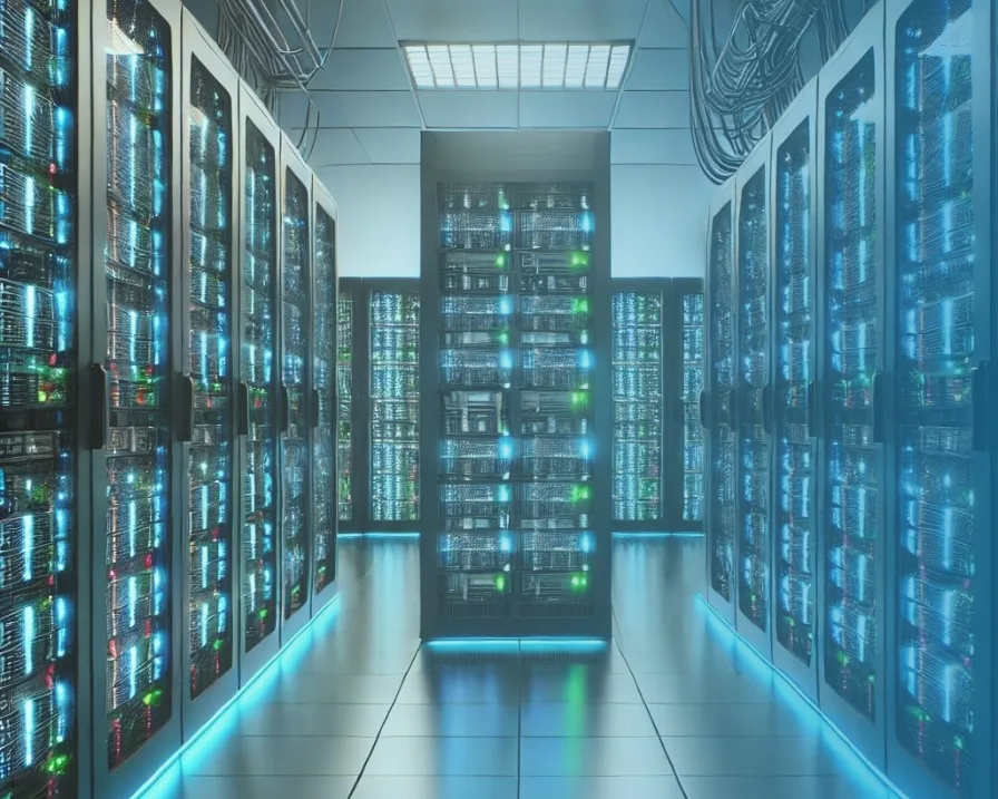 一台AI服务器矗立在大型服务器机房中