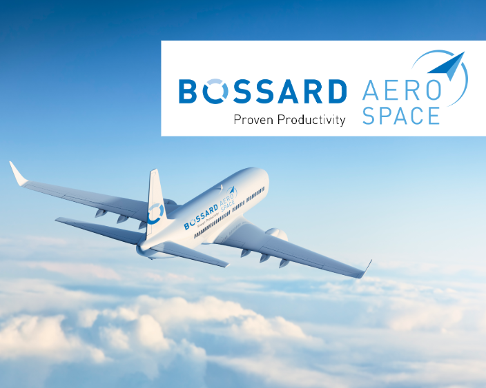 天空中带有 Bossard 航空航天标志的飞机及标志叠加