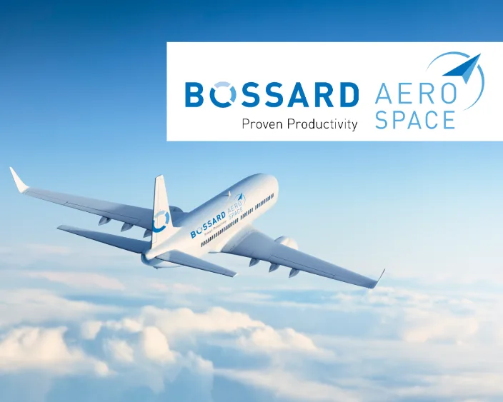 天空中带有 Bossard 航空航天标志的飞机及标志叠加