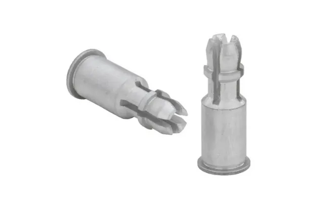 Two PEM snap-top self-clinching fasteners on white background