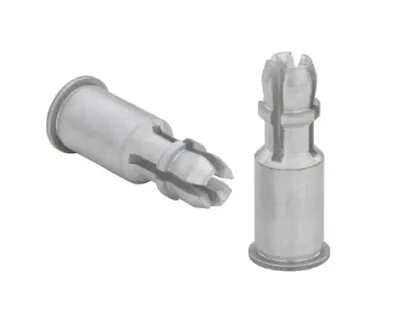 Two PEM snap-top self-clinching fasteners on white background
