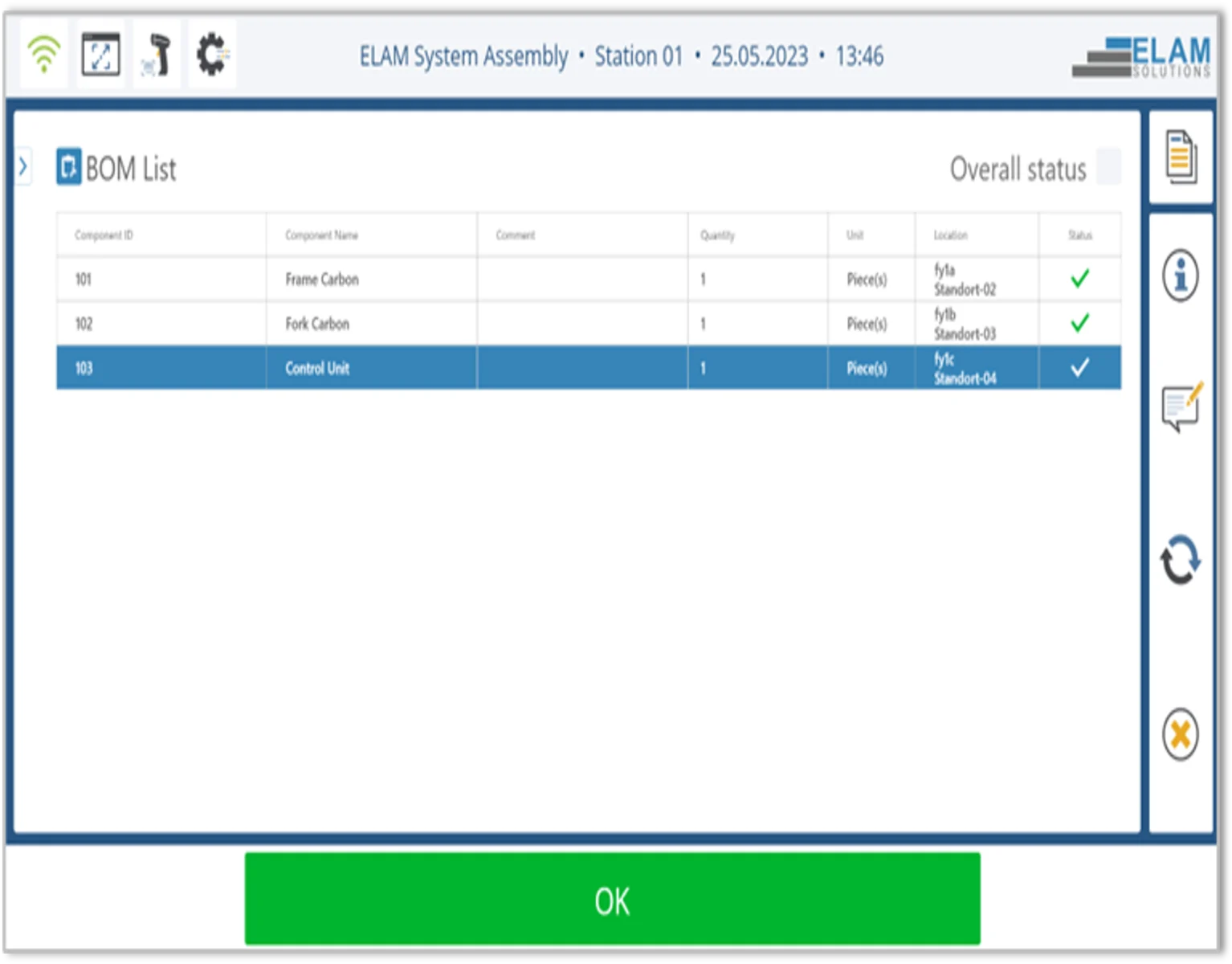 ELAM solutions screenshot from the software system