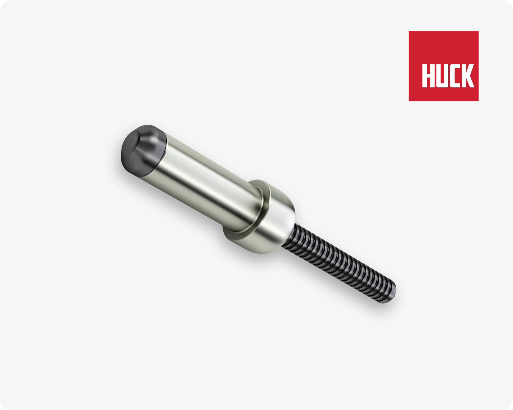 浅灰色背景上用于强力紧固连接的Huck锁紧铆栓特写。