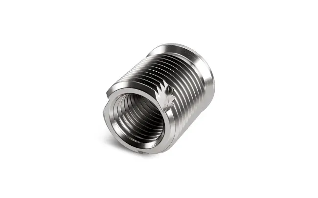 A Tappex Trisert steel threaded insert on white background
