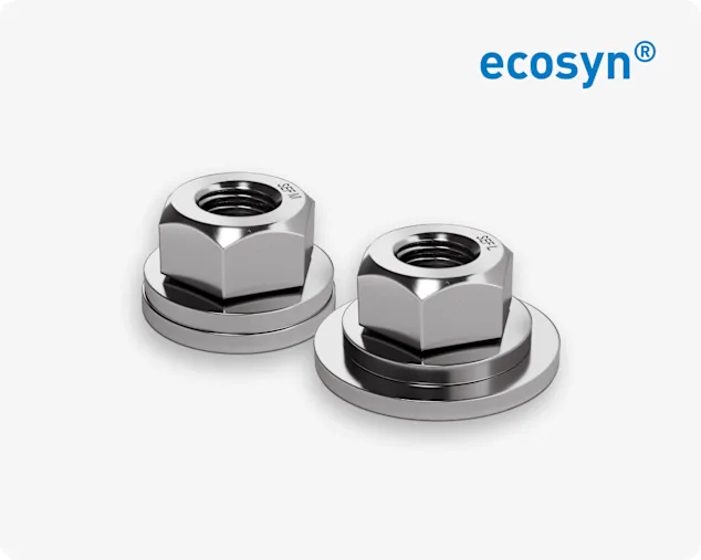 Two multifunctional ecosyn SEF SEMS nuts in sizes M and L on light grey background.