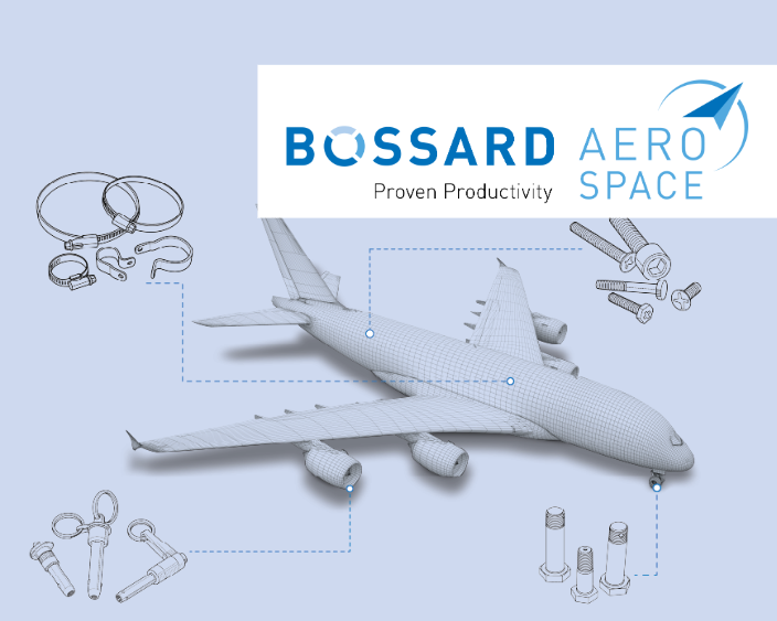 飞机和紧固解决方案插图,带有Bossard航空航天标志