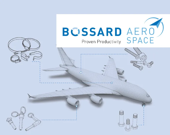 illustration of aircraft and fastening solutions with bossard aerospace logo