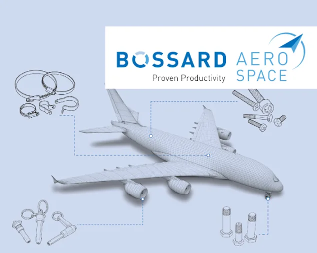 飞机和紧固解决方案插图,带有Bossard航空航天标志