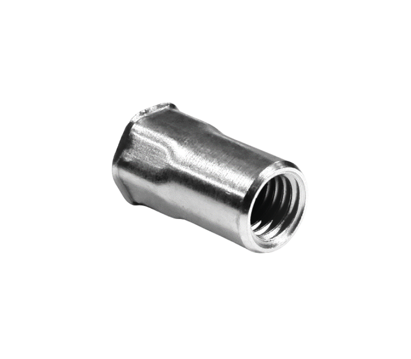 A Clufix blind rivet nut with open end and a hex shaft