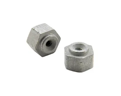 白色背景上的两枚 SMTSO™ 型 microPEM® 表面贴装紧固件(Surface Mount Fasteners),适用于印刷电路板(PCB)应用。