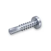 A silver ecosyn drill self-drilling screw for metal on white background