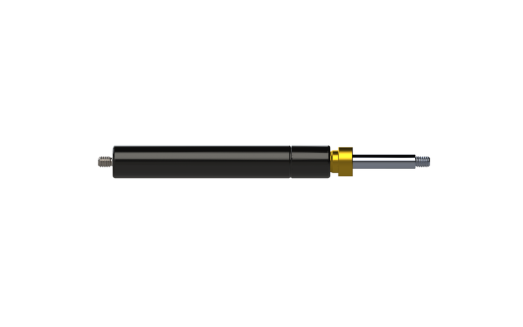 A black and gold Camloc Motion Control Stop and Stay multi-positional gas spring on white background