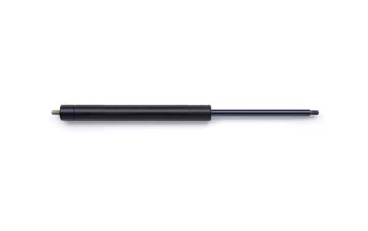 A black Cam-Shoc bespoke hydraulic damper on white background, designed to absorb kinetic energy and thus reduce speed or vibration.