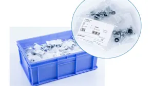 A large blue plastic box containing different mounting sets and accessory kits