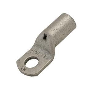 A Mecatraction tubular cable lug with inspection hole on white background