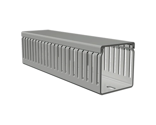 Wiring duct slotted trunking gray with white background