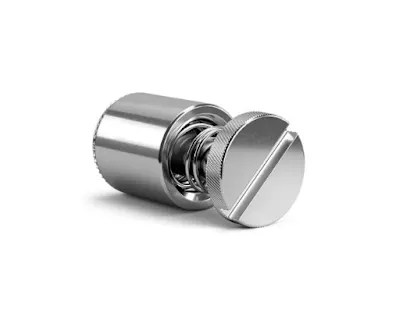Close-up of a metal PEM self-clinching captive panel screw