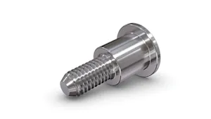 Close-up of a stainless steel shoulder screw on white background