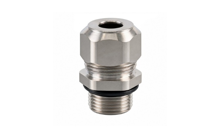A metal Heyco-Tite cable gland / Heyco Cord Grips on white background