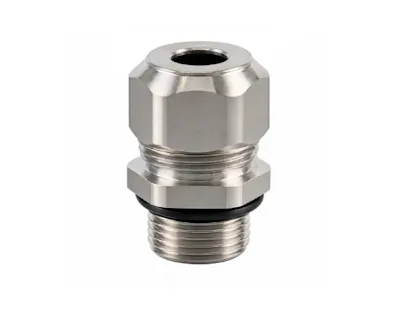 A metal Heyco-Tite cable gland / Heyco Cord Grips on white background