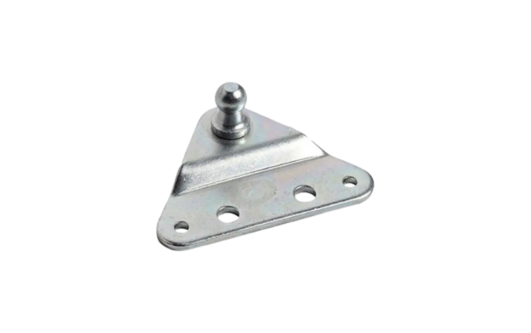 A silver Camloc Motion Control mounting bracket on white background
