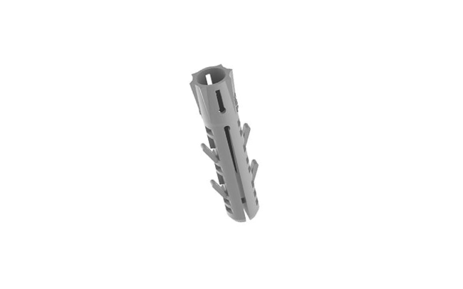A grey expansion wall plug on a white background.